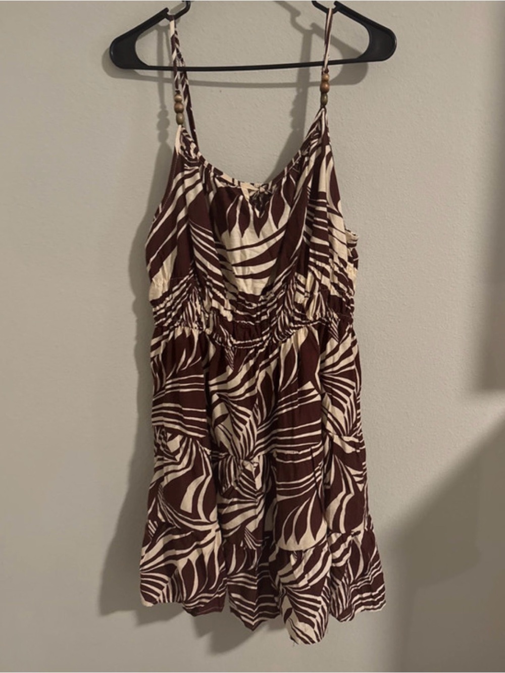 Liberty Love Brown and Cream Printed Spaghetti Strap Mini Dress
